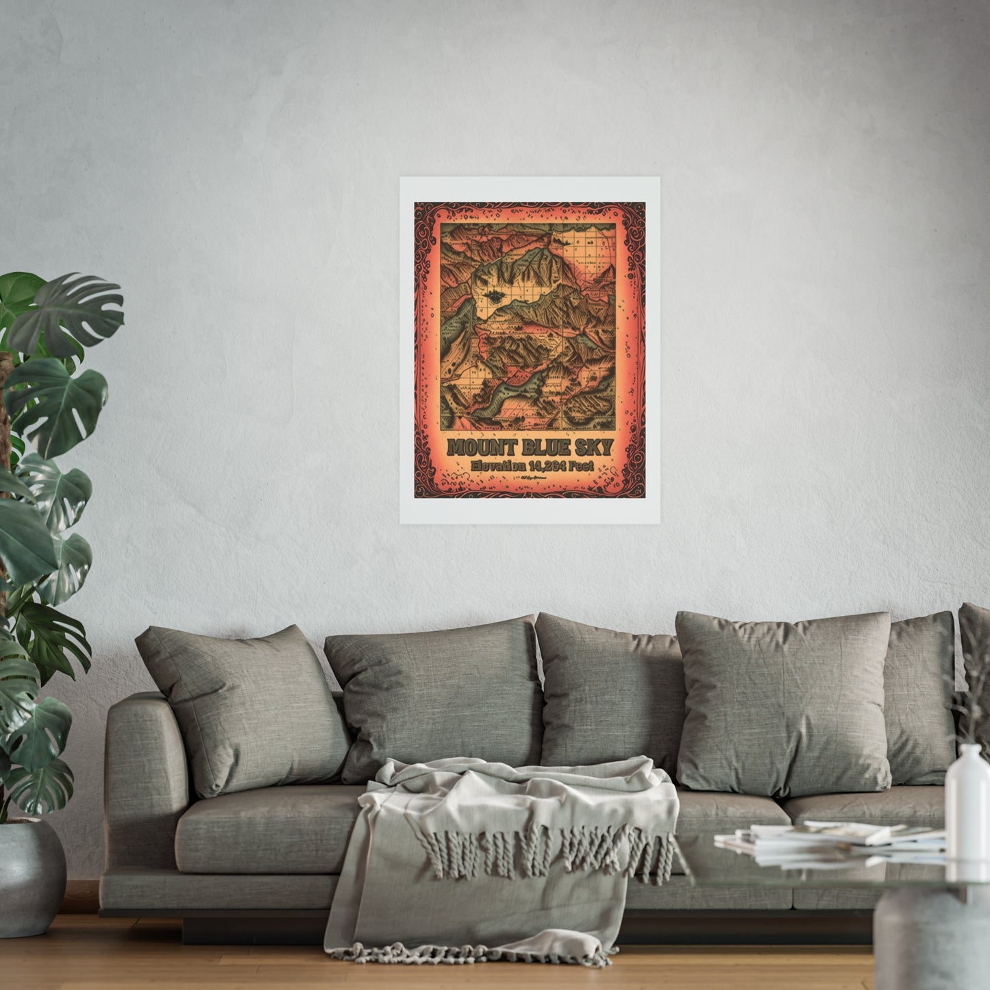 Vintage-Inspired Topographic Satin Poster - Rustic Wall Map Art Mount Blue Sky, Colorado (Formerly Mount Evans)