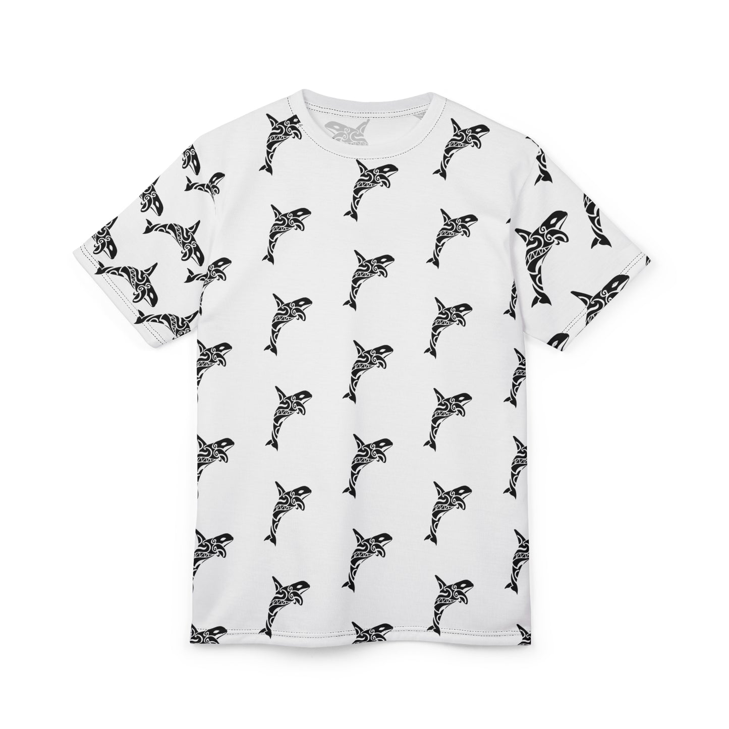 Stylish Unisex Tribal Orca Tattoo Style Graphic Tee | Modern Monochrome Design