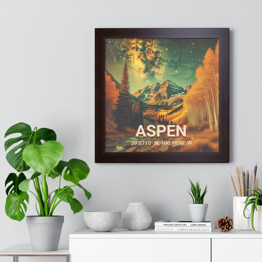 Aspen Colorado Maroon Bells Mountain Poster - Framed Wall Art with GPS Coordinates