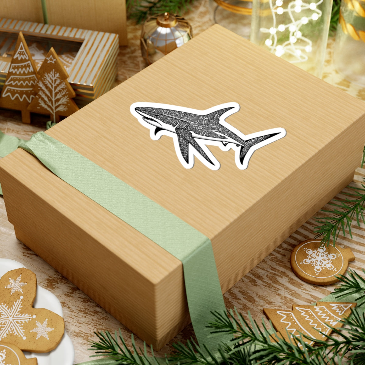 Tribal Tattoo Style Reef Shark Sticker - Ocean Decor, Nature Lover Gift, Laptop Stickers, Waterproof Art, Shark Beach Decor
