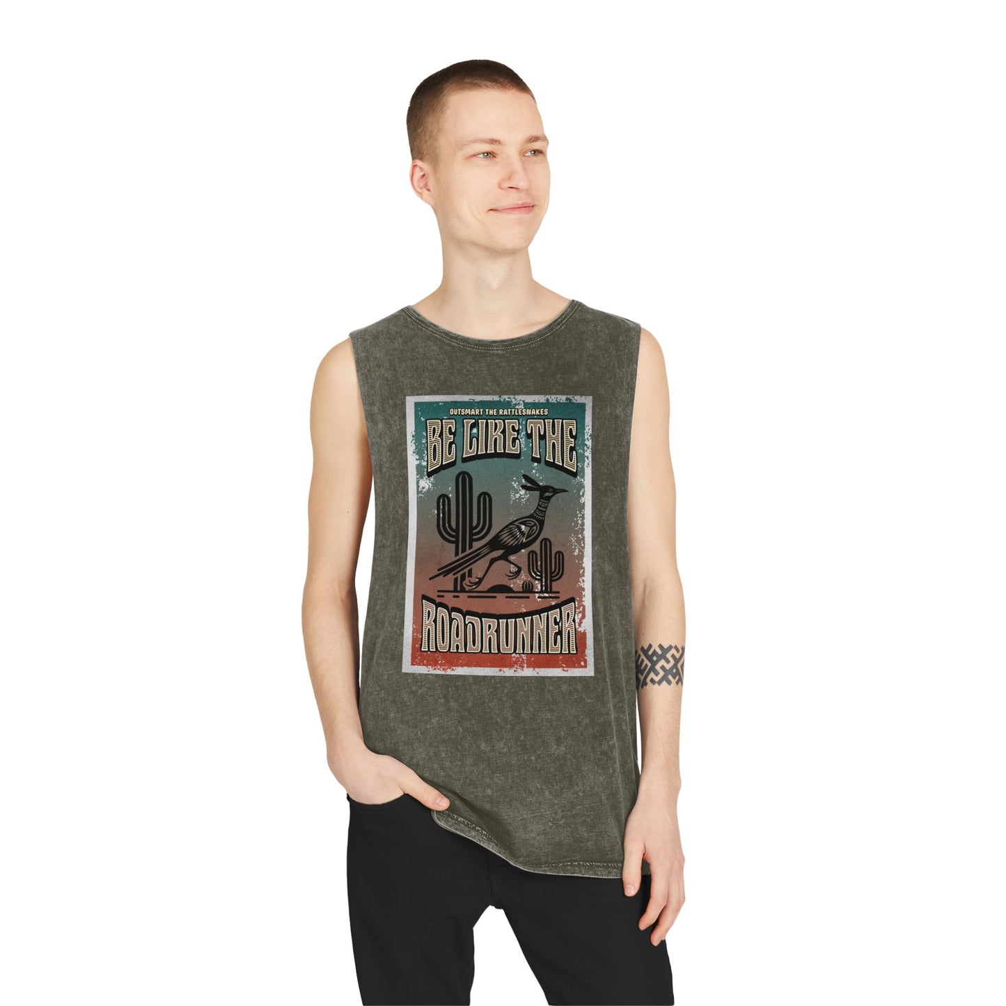 Stonewash Roadrunner Tank Top - Vintage Graphic Tee for Nature Lovers, Summer Wear, Outdoor Adventures, Gift Idea