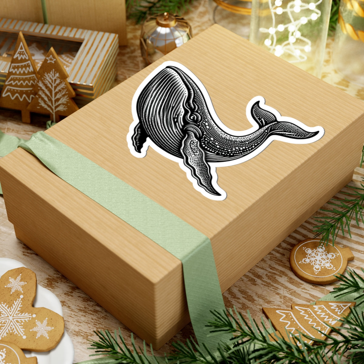 Tribal Tattoo Design Humpback Whale Kiss-Cut Sticker | Ocean Aesthetic Vinyl Decals | Laptop, Water Bottle, Journal Decor, Gifts for Marine Lovers