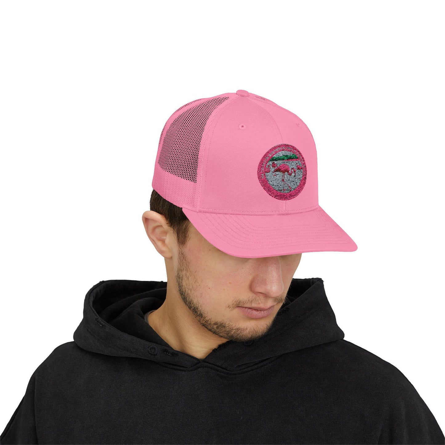 Pink Flamingo Patch Trucker Cap
