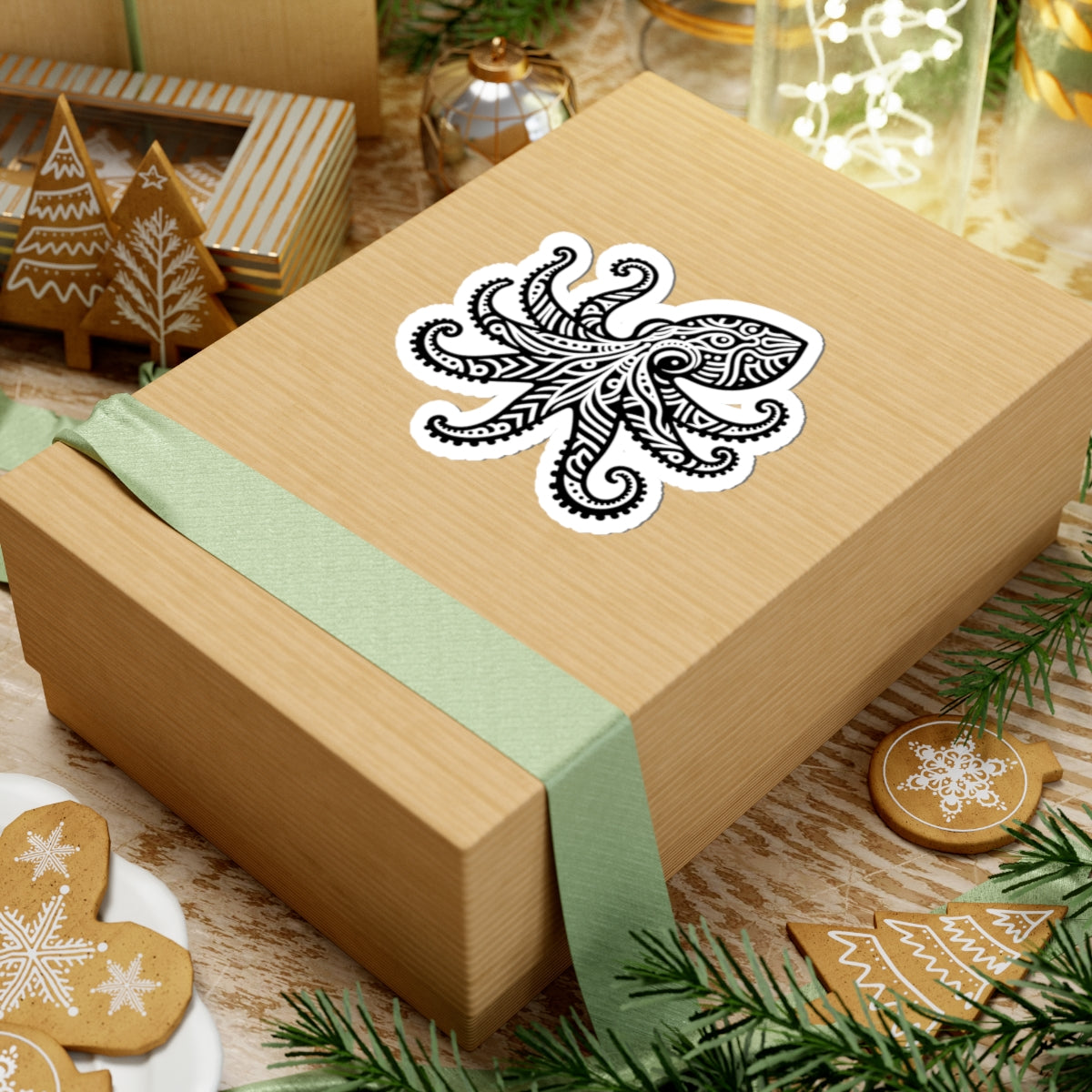 Tribal Tattoo Octopus Kiss-Cut Stickers | Ocean Aesthetic Vinyl Decals | Laptop, Water Bottle, Journal Decor, Gifts for Marine Lovers, Gift for Scuba Diver
