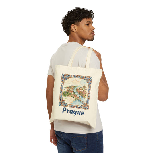 Prague Vintage Map Canvas Tote — Retro Cityscape Travel Bag