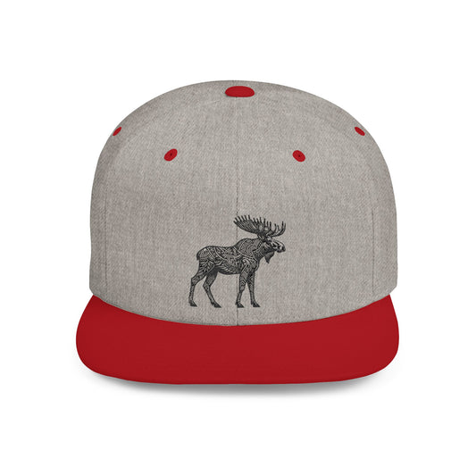 Snapback Cap Colorful Tribal Moose Tattoo Style Embroidery Camo Style Rocky Mountain Adventure