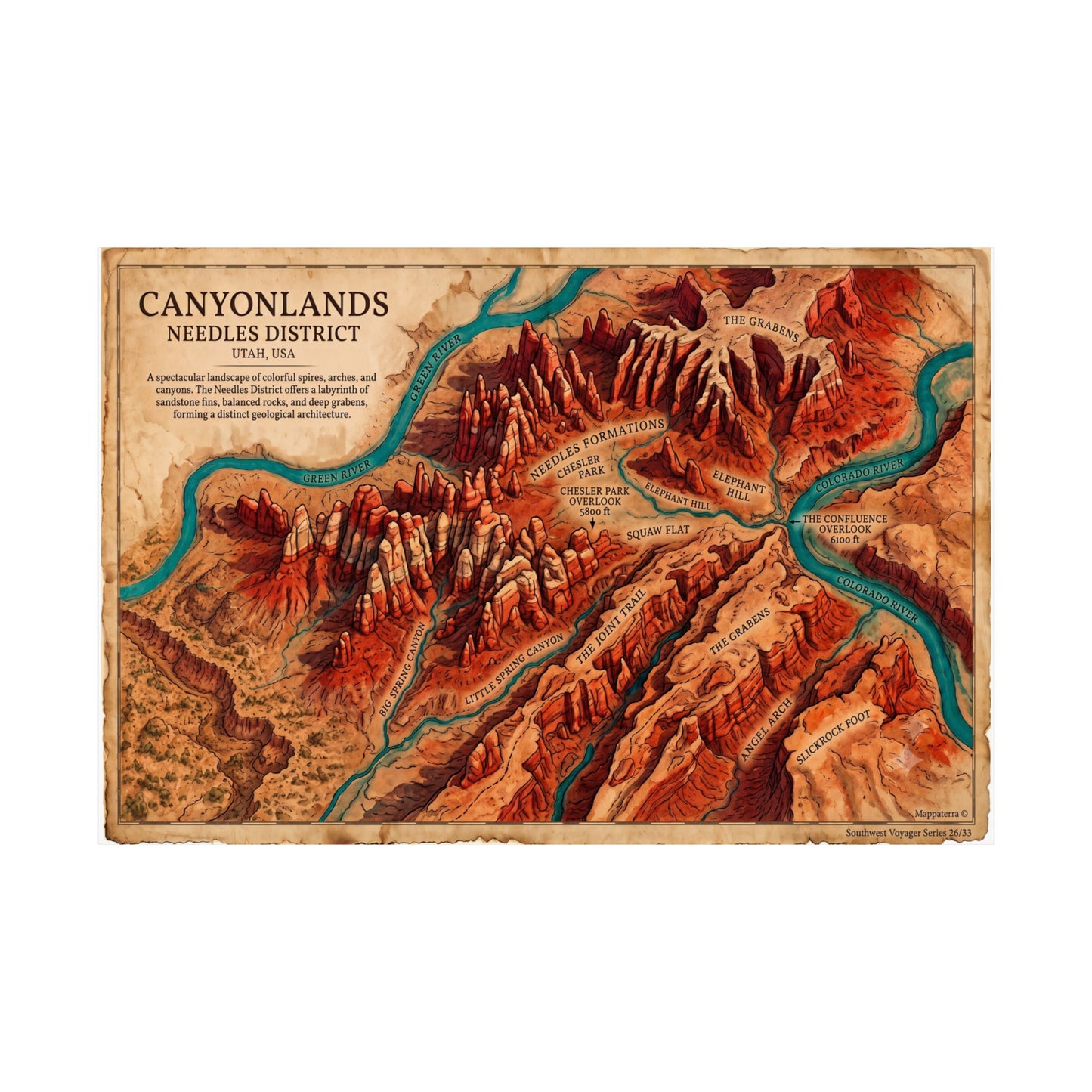 Canyonlands Needles District Matte Horizontal Poster — Vintage Topographic Map Art