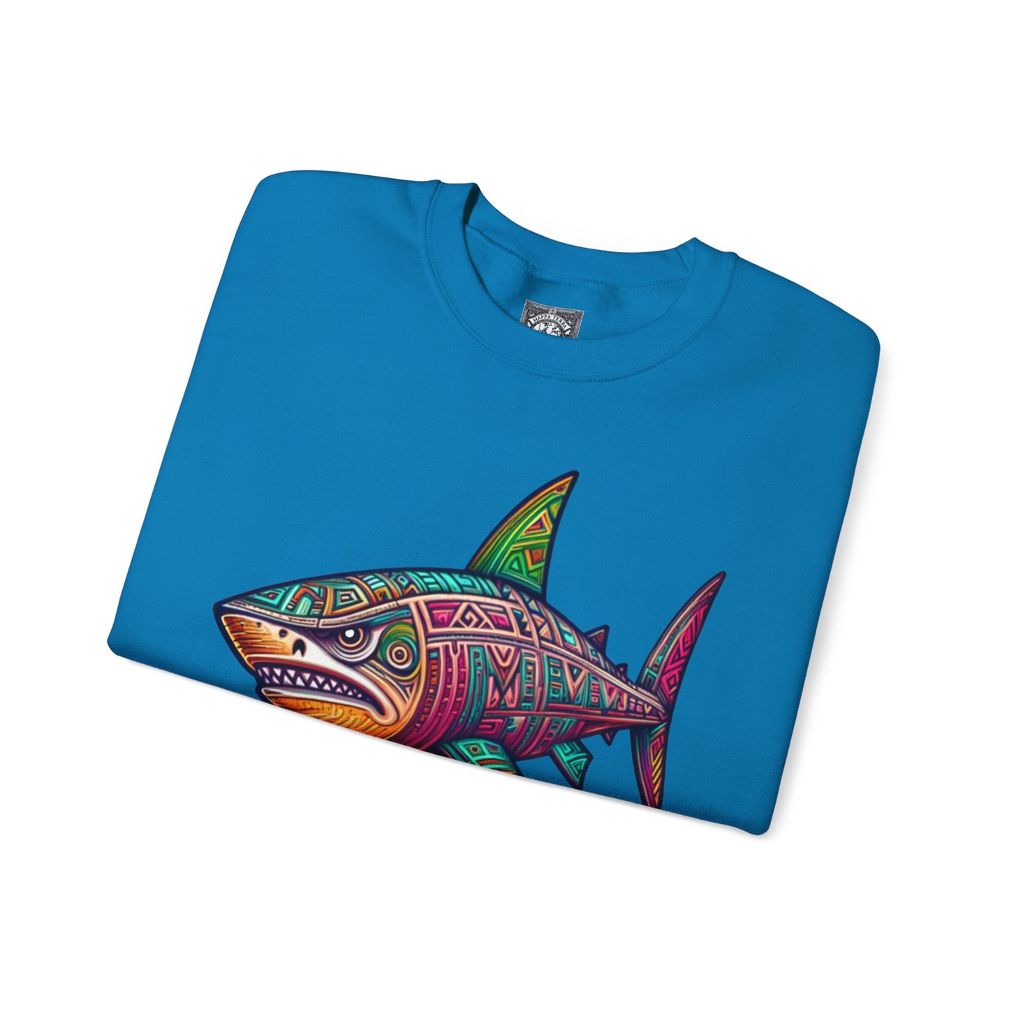 Unisex Great White Shark Tribal Style Crewneck Sweatshirt - Fun and Casual Design for Your Shark Lovers Hot Pink