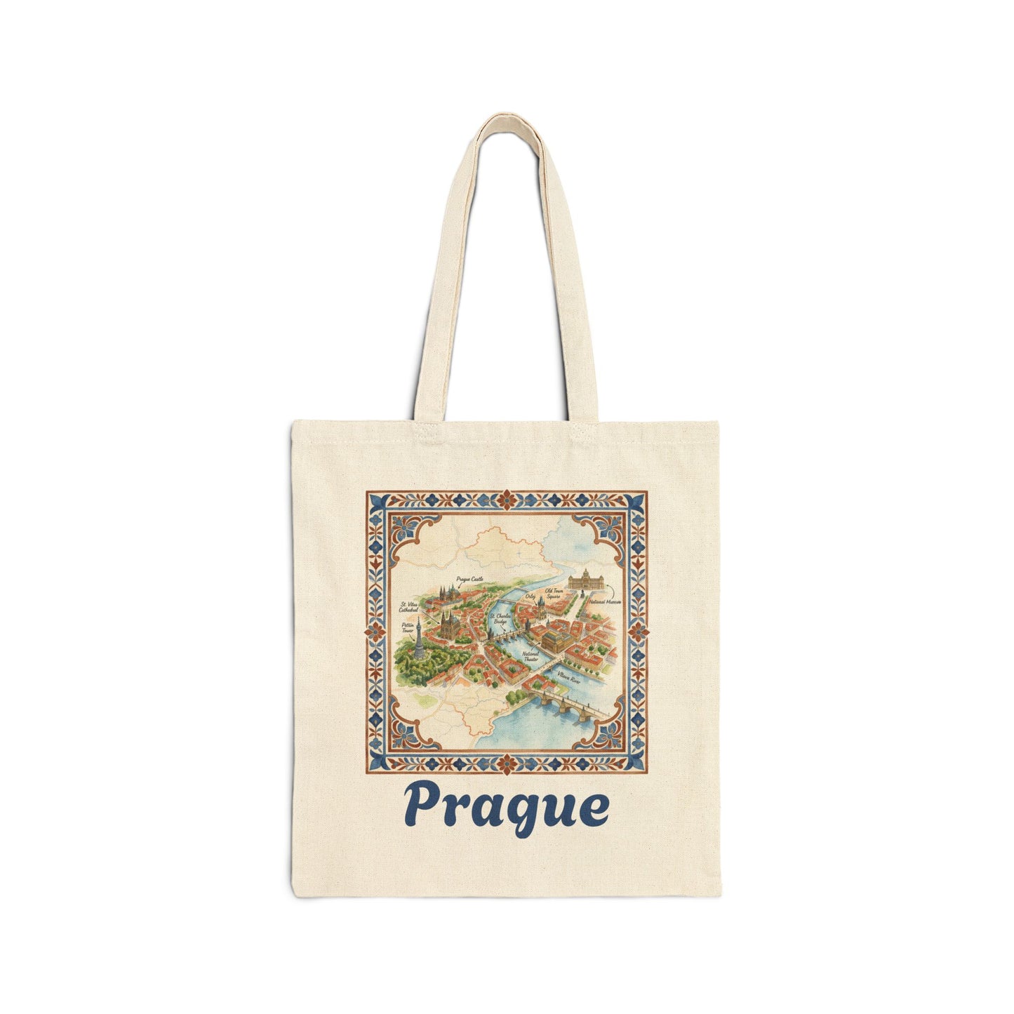 Prague Vintage Map Canvas Tote — Retro Cityscape Travel Bag