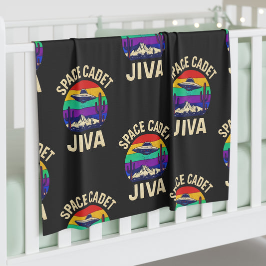 Space Explorer Baby Swaddle Blanket – Personalizable Retro UFO Space Cadet Pattern