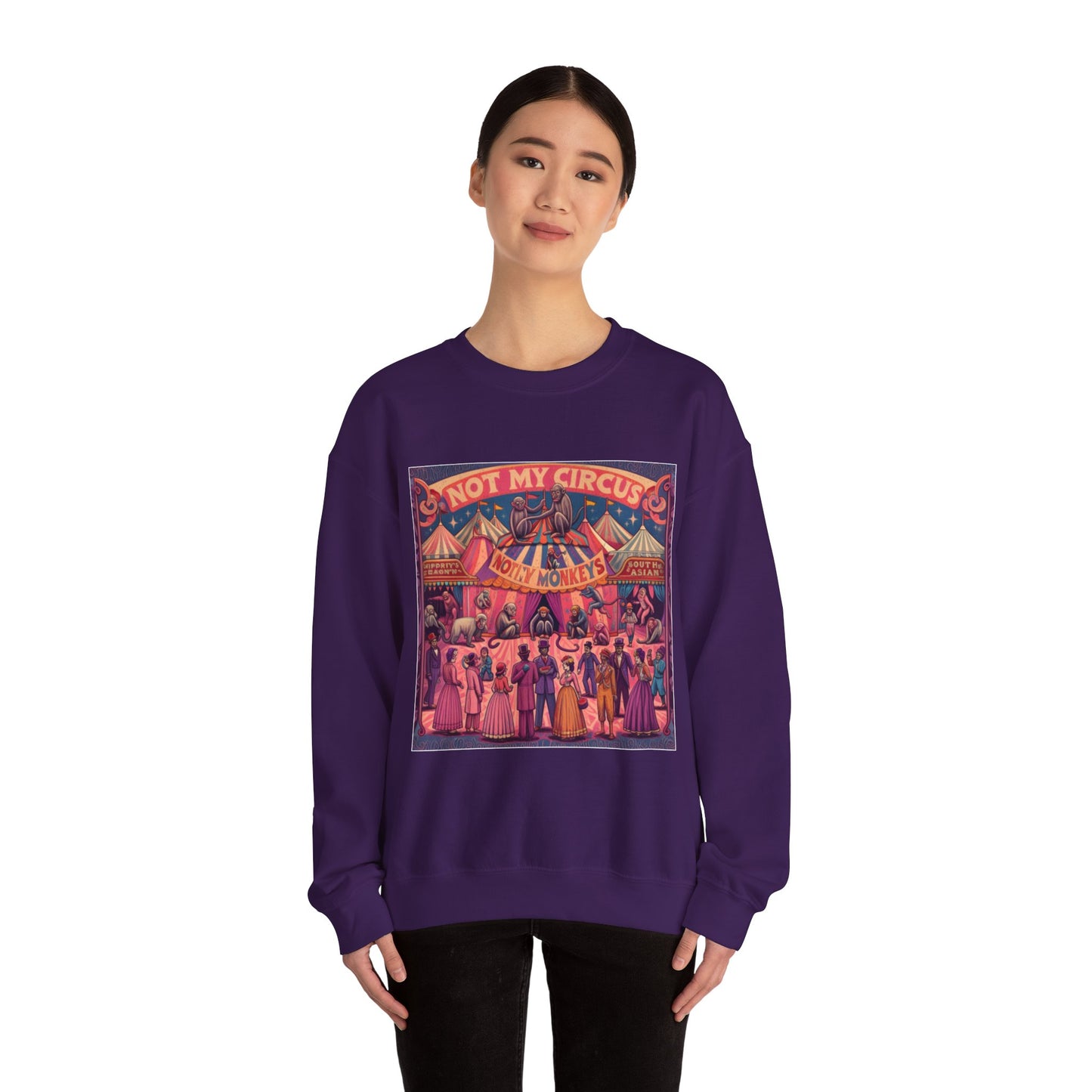 Unisex Crewneck Sweatshirt - Not My Circus Not My Monkeys Fun Design in Royal Purple