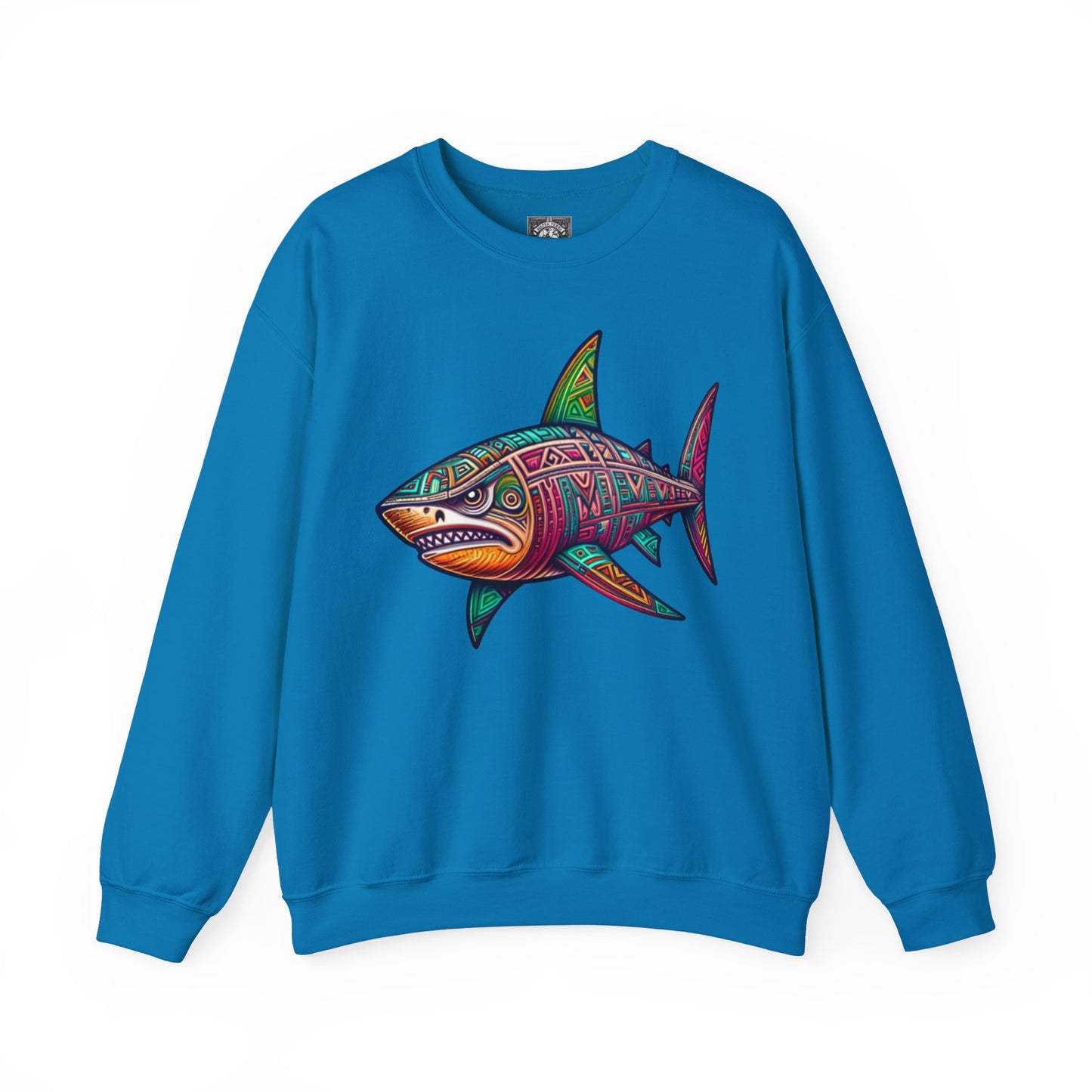 Unisex Great White Shark Tribal Style Crewneck Sweatshirt - Fun and Casual Design for Your Shark Lovers Hot Pink