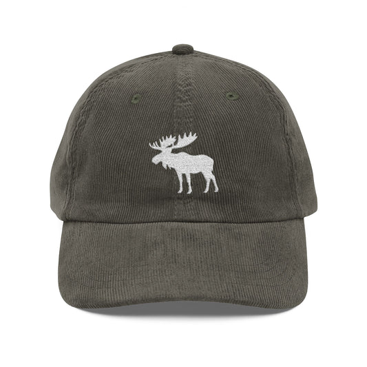 Vintage Corduroy Cap with Embroidery Moose, Boho Style Hat Tribal Whale Fluke Tattoo Style, Gift for Him/Her, Trendy Accessories, Casual Wear
