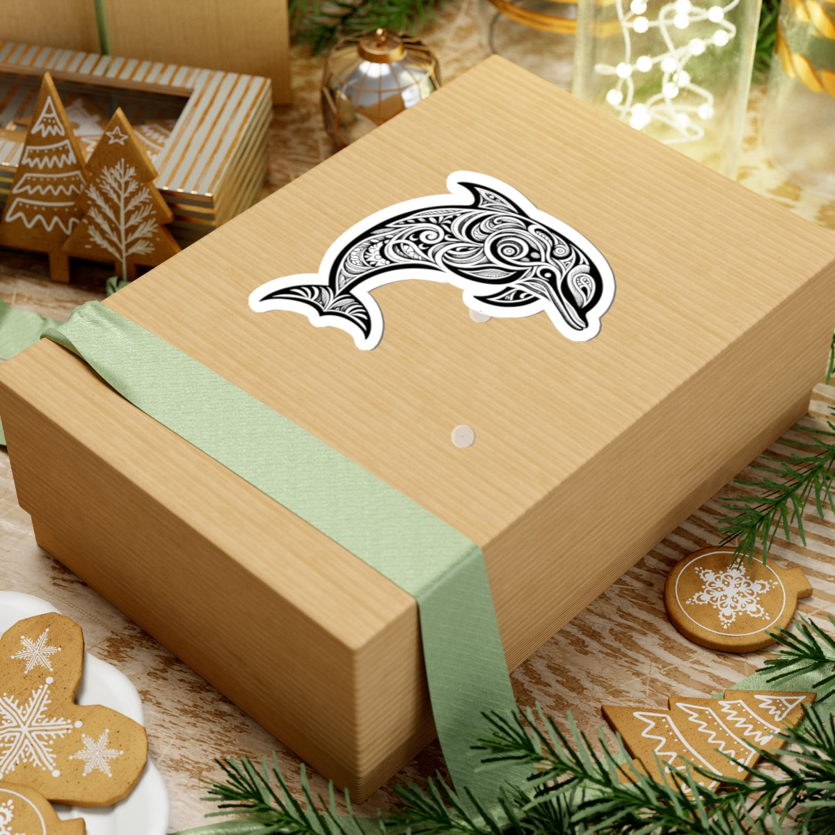 Dolphin Tribal Tattoo Design Kiss-Cut Sticker | Ocean Aesthetic Vinyl Decals | Laptop, Water Bottle, Journal Decor, Gifts for Marine Lovers