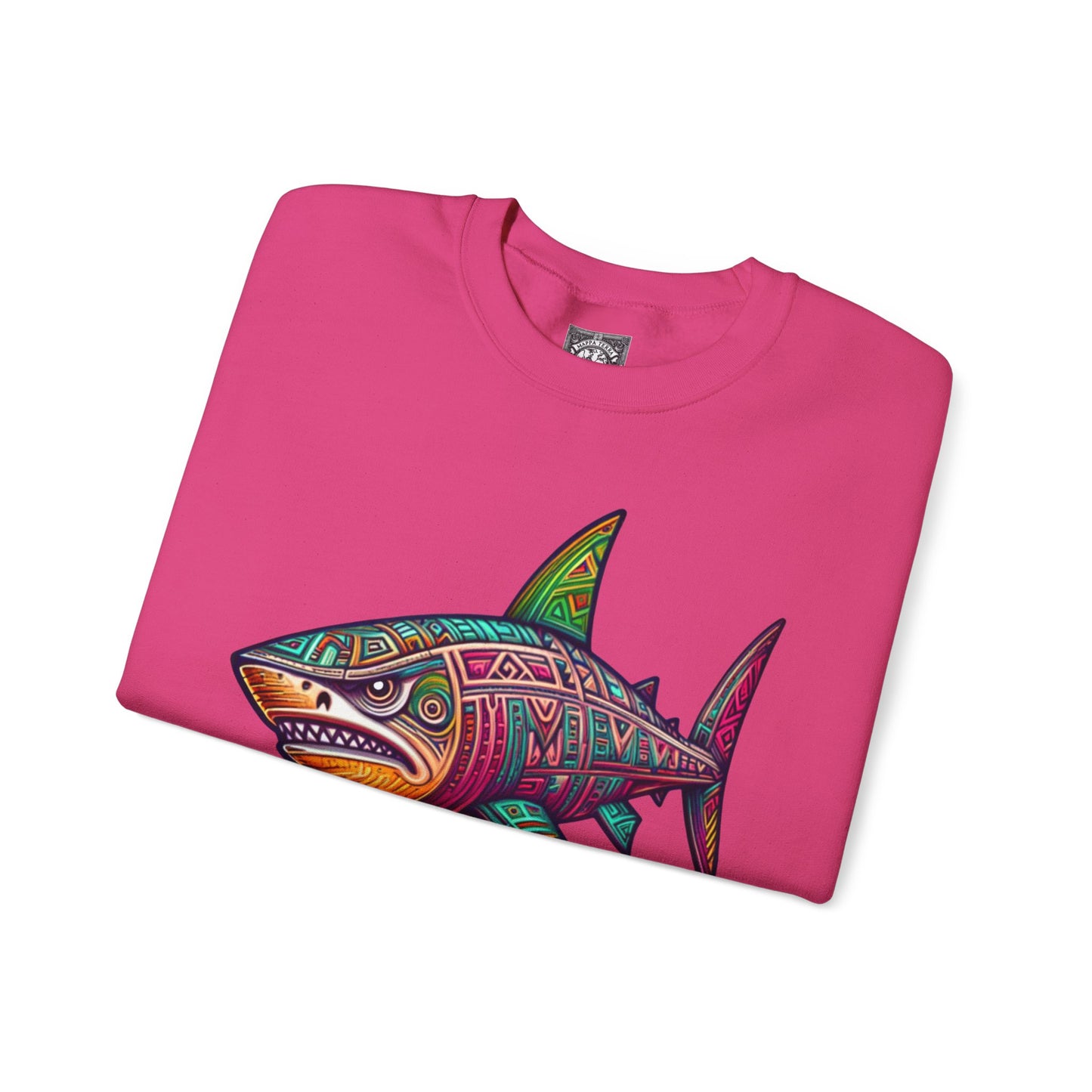 Unisex Great White Shark Tribal Style Crewneck Sweatshirt - Fun and Casual Design for Your Shark Lovers Hot Pink