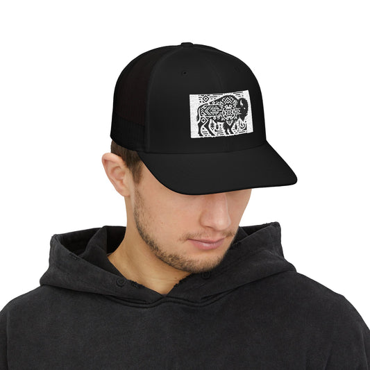 Bohemian Buffalo Snapback Trucker Cap, Outdoor Hat, Casual Cap, Gift for Him/Her, Festival Headwear, Everyday Style