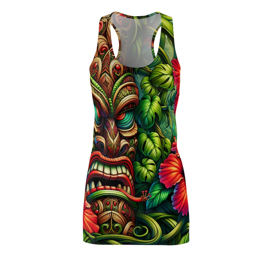 Tropical Design 'Tiki Time' Racerback Dress, Bohemian Vacation Wear, Summer Party Outfit, Floral Summer Dress, Festive Beach Dress, Unique Gift