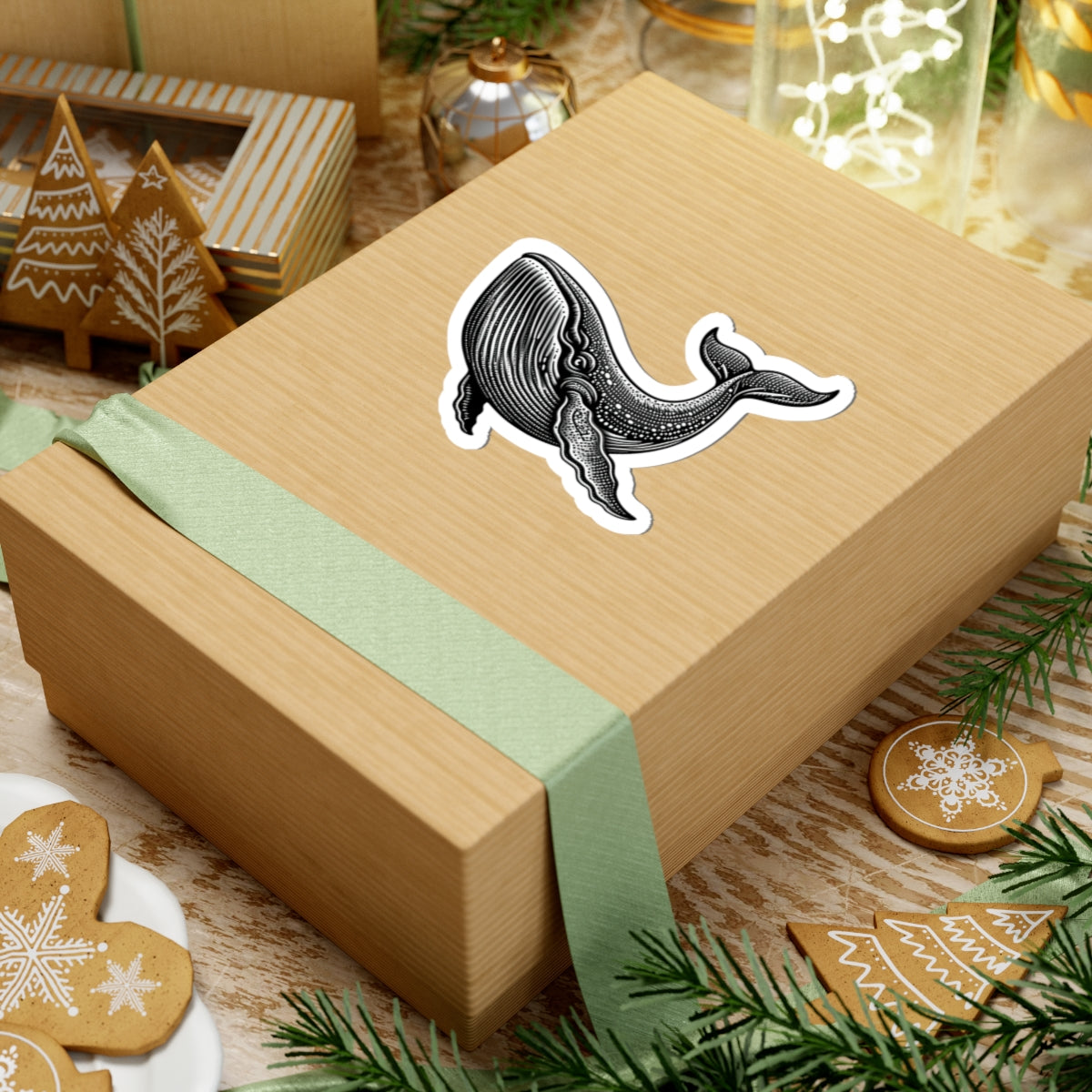 Tribal Tattoo Design Humpback Whale Kiss-Cut Sticker | Ocean Aesthetic Vinyl Decals | Laptop, Water Bottle, Journal Decor, Gifts for Marine Lovers
