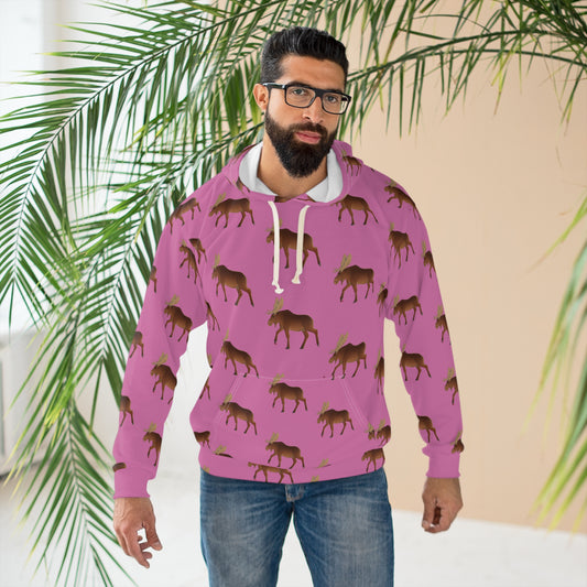Cozy Moose Pattern Hoodie, Unisex Pullover Sweatshirt, Great for Outdoor Adventures, Gift for Dad, Gifts for Nature Lovers, Winter Apparel