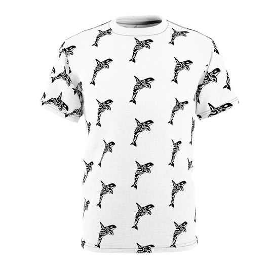 Stylish Unisex Tribal Orca Tattoo Style Graphic Tee | Modern Monochrome Design