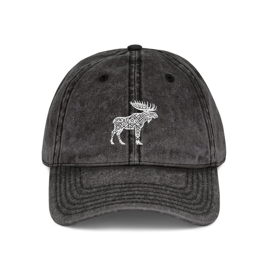 Vintage Tribal Design Embroidered Moose Cap for Outdoor Adventures, Relaxed Stylish Hat for Camping, Hiking, Gift for Nature Lovers, Bohemian Vibe