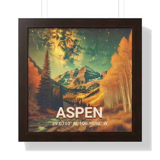 Aspen Colorado Maroon Bells Mountain Poster - Framed Wall Art with GPS Coordinates