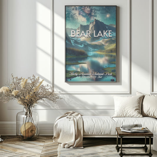 Rocky Mountain National Park, Bear Lake, Night Sky, Travel Art Poster