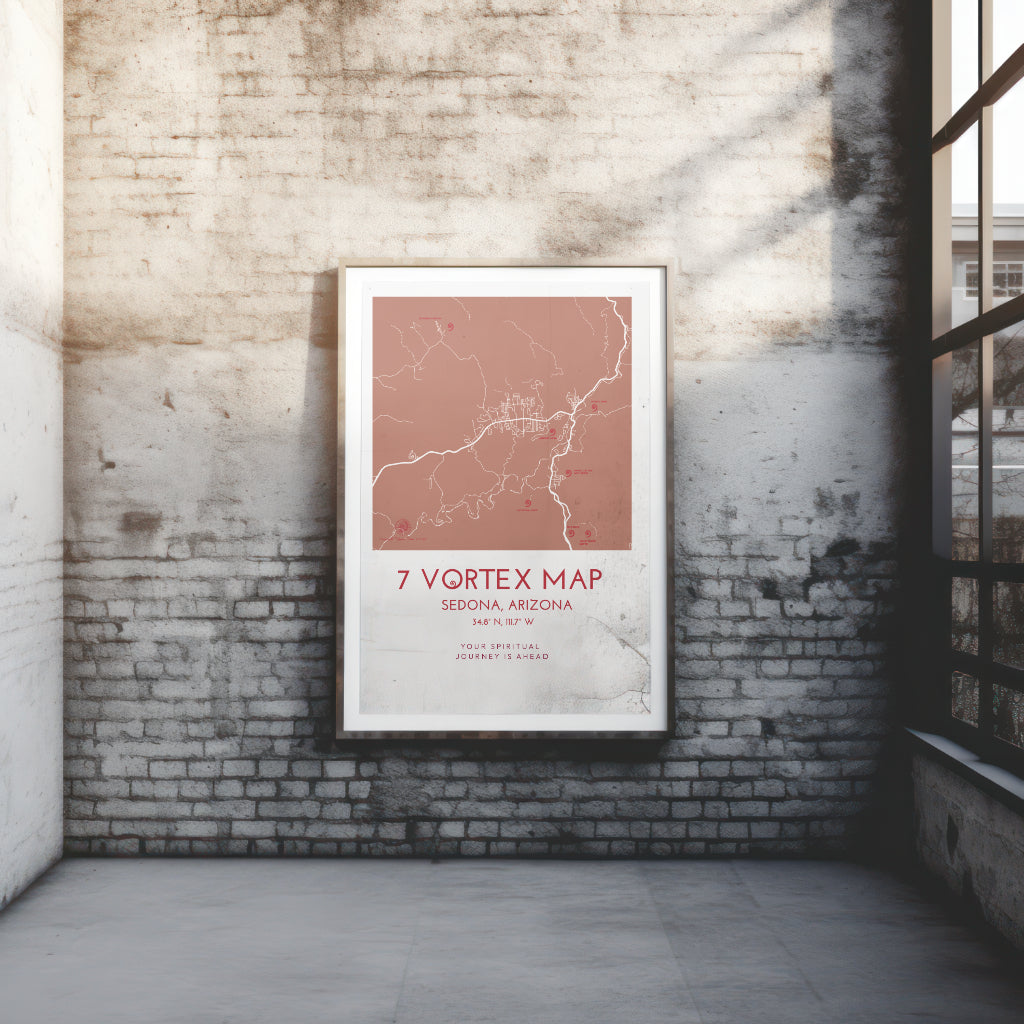 7 Vortex Site of Sedona Arizona, Spiritual Vortex Map, Multi-Color Framed