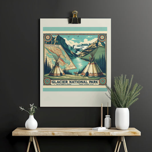 Vintage Glacier National Park Poster | Matte Wall Art for Nature Lovers