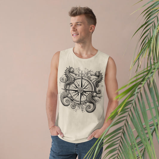 Seahorse Compass Rose Tank with Seahorse design, Bohemian Unisex Top, Nautical Theme Shirt, Summer Casual Wear, Beach Day Outfit, Gift for Adventurers