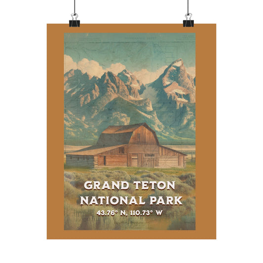 Vintage National Park Poster - Grand Teton Art for Home Decor