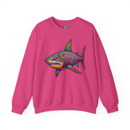 Unisex Great White Shark Tribal Style Crewneck Sweatshirt - Fun and Casual Design for Your Shark Lovers Hot Pink
