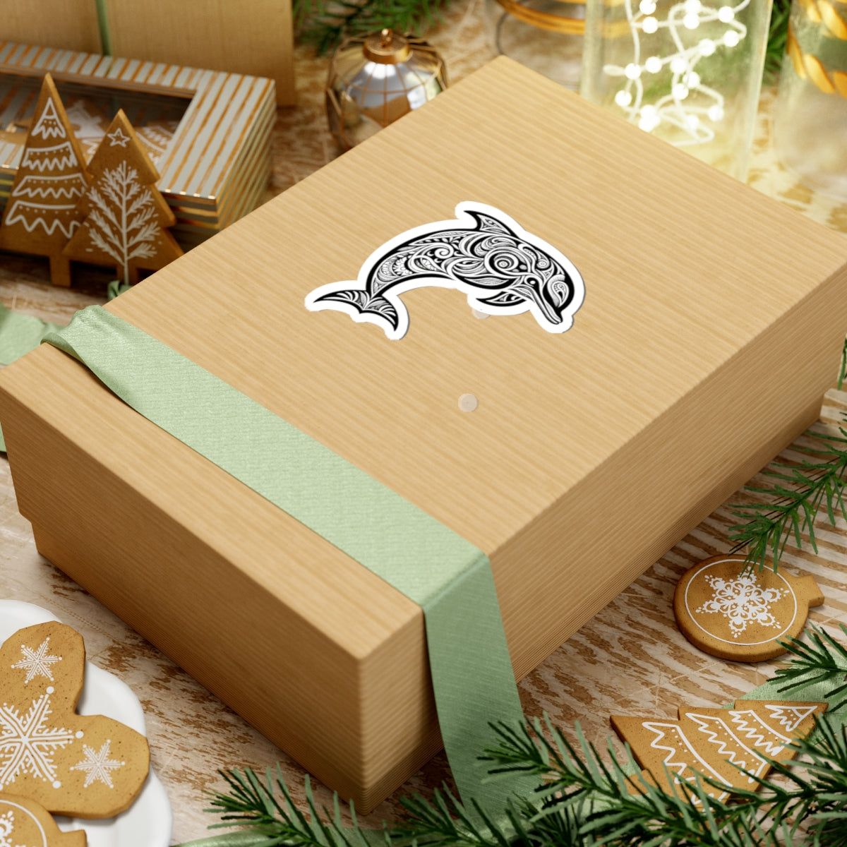 Dolphin Tribal Tattoo Design Kiss-Cut Sticker | Ocean Aesthetic Vinyl Decals | Laptop, Water Bottle, Journal Decor, Gifts for Marine Lovers