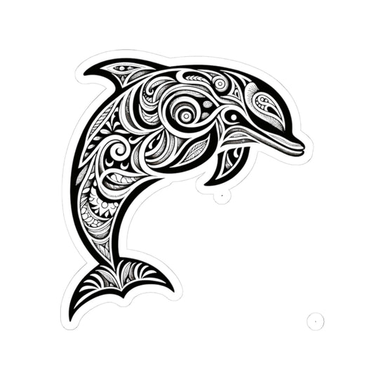 Dolphin Tribal Tattoo Design Kiss-Cut Sticker | Ocean Aesthetic Vinyl Decals | Laptop, Water Bottle, Journal Decor, Gifts for Marine Lovers