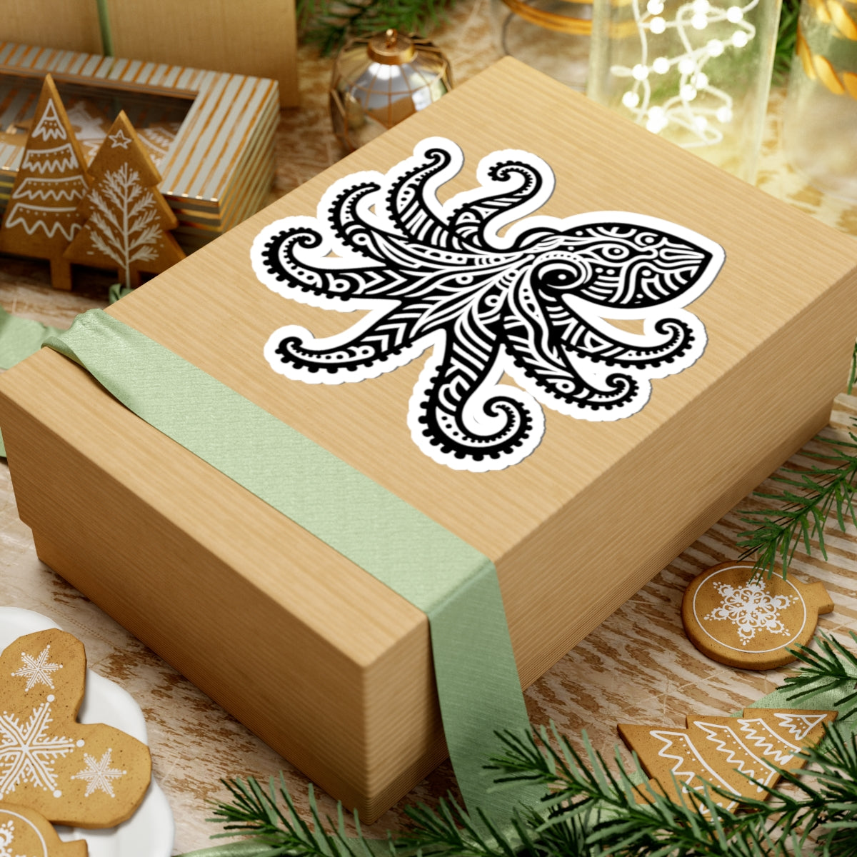 Tribal Tattoo Octopus Kiss-Cut Stickers | Ocean Aesthetic Vinyl Decals | Laptop, Water Bottle, Journal Decor, Gifts for Marine Lovers, Gift for Scuba Diver
