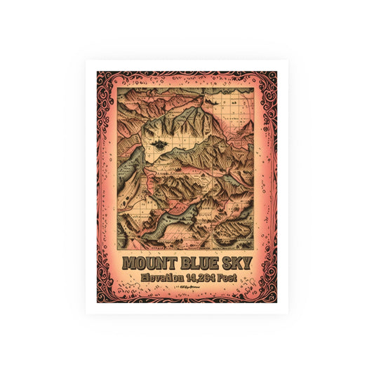 Vintage-Inspired Topographic Satin Poster - Rustic Wall Map Art Mount Blue Sky, Colorado (Formerly Mount Evans)