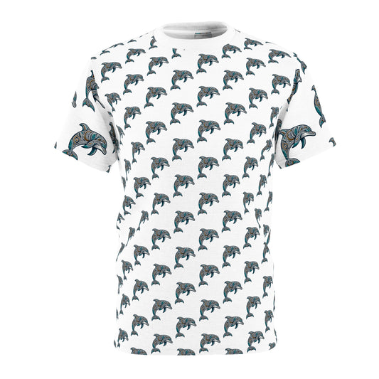 Stylish Unisex Tribal Dolphin Graphic Tee | Modern Monochrome Design