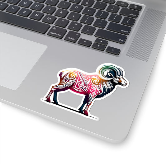 Tribal Tattoo Big Horn Ram Sticker - Western Decor, Nature Lover Gift, Laptop Stickers, Waterproof Art, Yellowstone Mountain Decor