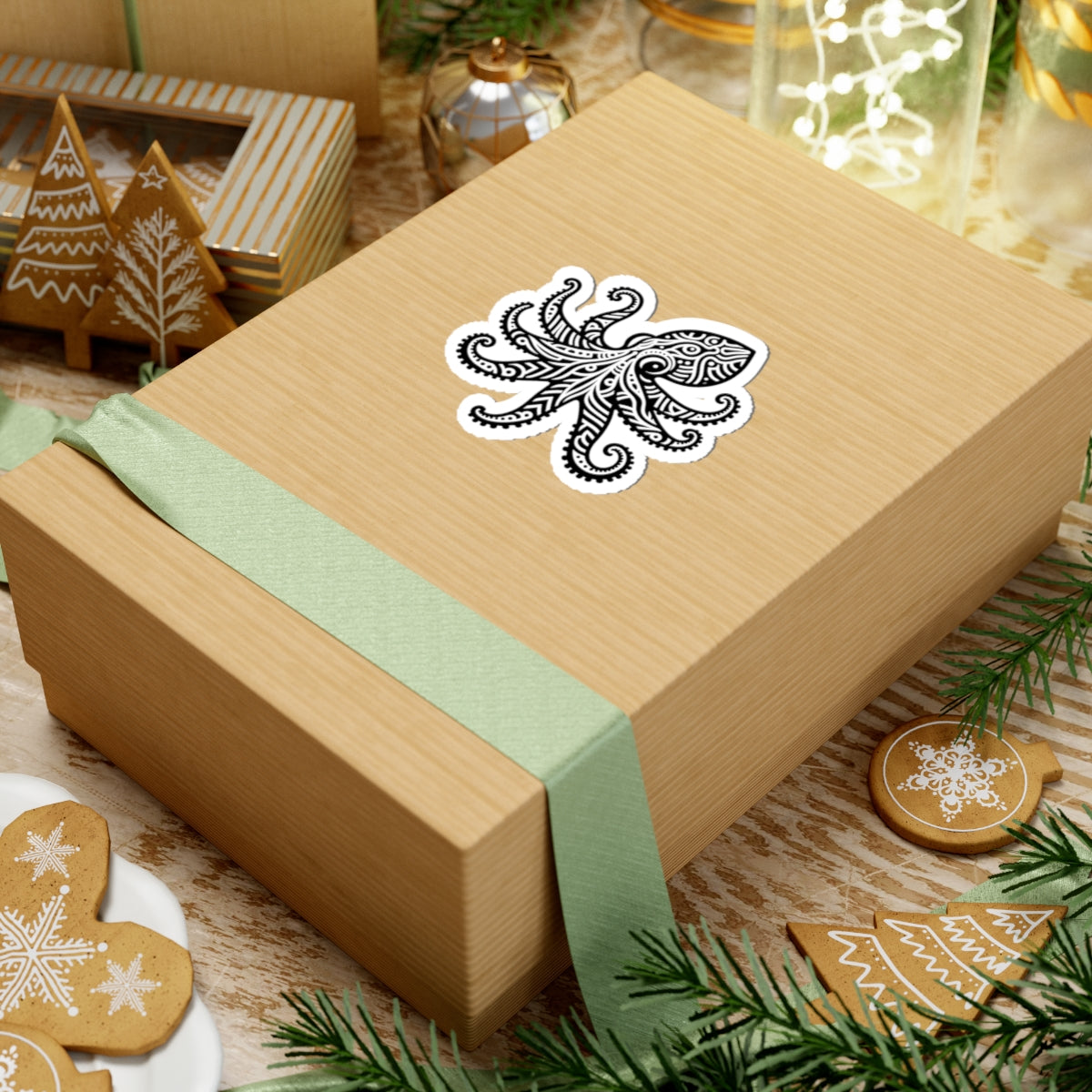 Tribal Tattoo Octopus Kiss-Cut Stickers | Ocean Aesthetic Vinyl Decals | Laptop, Water Bottle, Journal Decor, Gifts for Marine Lovers, Gift for Scuba Diver