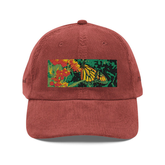 Embroidered Vintage Corduroy Cap — Autumn Leaf Needlepoint Patch