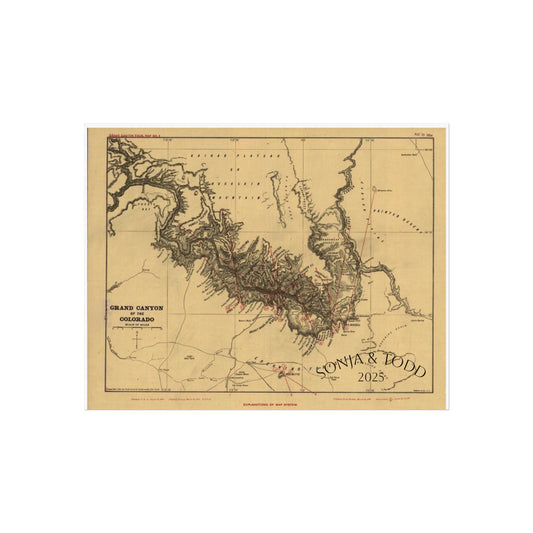 Vintage Grand Canyon Map Art Print - Wall Decor for Rafting and Nature Lovers Customize for a Grand Canyon Trip Memory