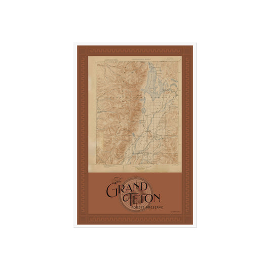 Poster - Vintage Topographic Map of Grand Teton Forest Preserve for Travellers and Explorers
