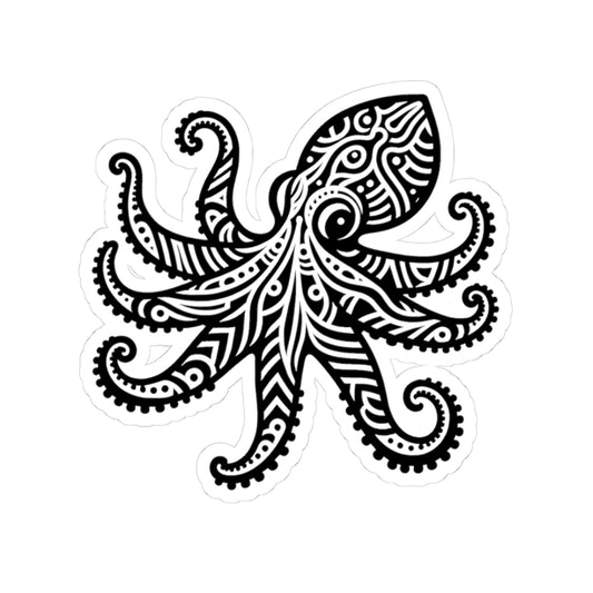 Tribal Tattoo Octopus Kiss-Cut Stickers | Ocean Aesthetic Vinyl Decals | Laptop, Water Bottle, Journal Decor, Gifts for Marine Lovers, Gift for Scuba Diver