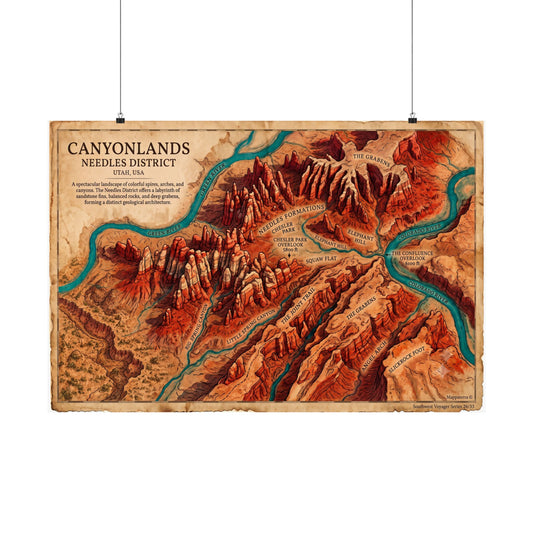 Canyonlands Needles District Matte Horizontal Poster — Vintage Topographic Map Art