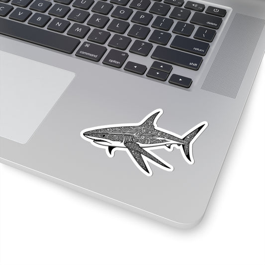Tribal Tattoo Style Reef Shark Sticker - Ocean Decor, Nature Lover Gift, Laptop Stickers, Waterproof Art, Shark Beach Decor