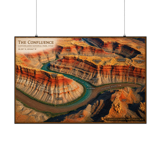Canyonlands Confluence Green River Colorado River Matte Horizontal Poster — Vintage Topographic Map Art