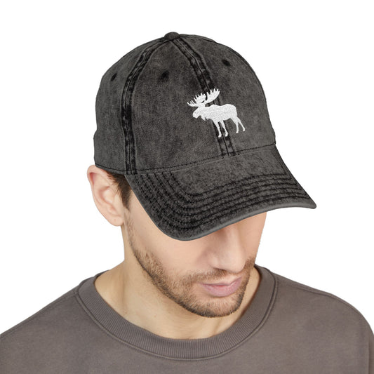 Vintage White Embroidered Moose Cap for Outdoor Adventures, Relaxed Stylish Hat for Camping, Hiking, Gift for Nature Lovers, Bohemian Vibe